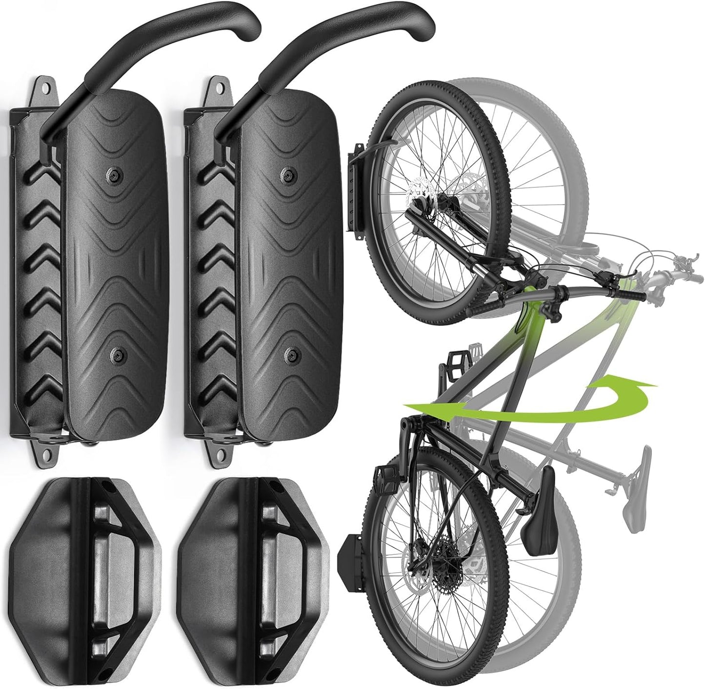 Swivel Bike Wall Mount [2 Pack], 150° Swivel Vertical Bike Rack Wall Hanger Holds up to 66lbs for Mountain/Road/Hybrid Bikes, Bike Hangers, Bicycle Storage Rack for Garage