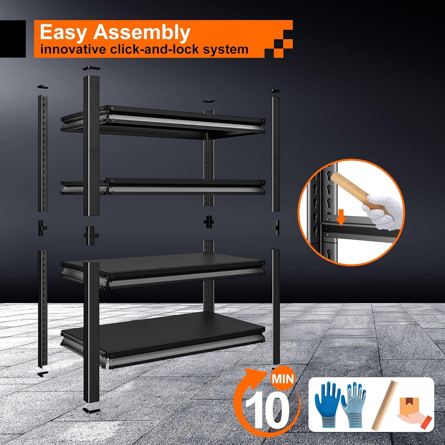 Garage Storage Shelves Heavy Duty, 48”W Garage Shelving and Storage Rack, 2200LBS Loads Shelving Units, Adjustable 4-Tier Metal Shelves for Garage, Warehouses, 48”W×16”D×63”H,Black