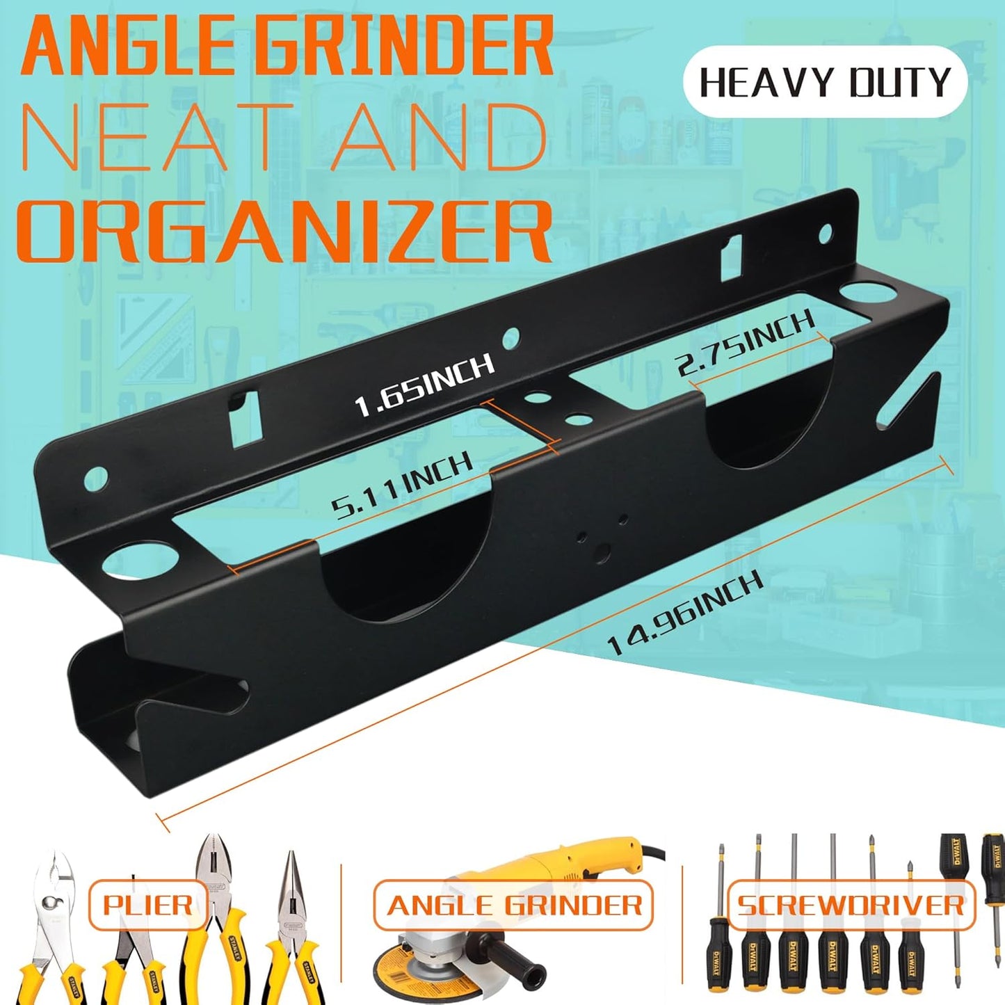 ULIBERMAGNET Angle Grinder Holder, Solid Steel Utility Storage Rack,Heavy Duty Wall Mount Storage Metal Shelf Holder for Angle Grinders, Cutters, Polishers,Screwdriver