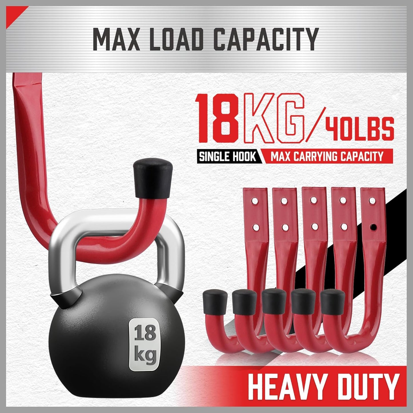 HORUSDY 6 Pack Garage Hooks, Utility Hooks, Garage Hook Heavy Duty Wall Hook (Red)