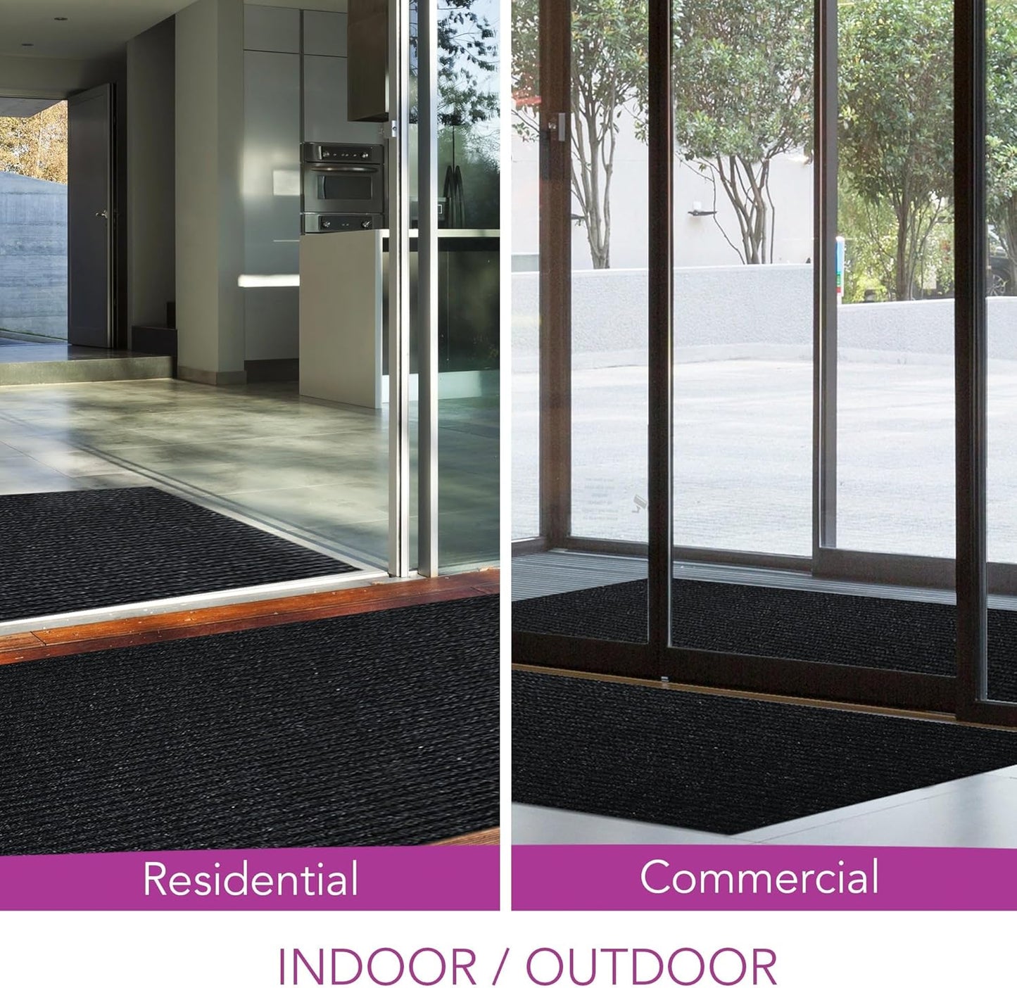 iCustomRug Spartan Weather Warrior Indoor/Outdoor Utility Ribbed Carpet Runner with Non-Slip Thermoplastic Rubber Backing, 28in X 48ft in Black