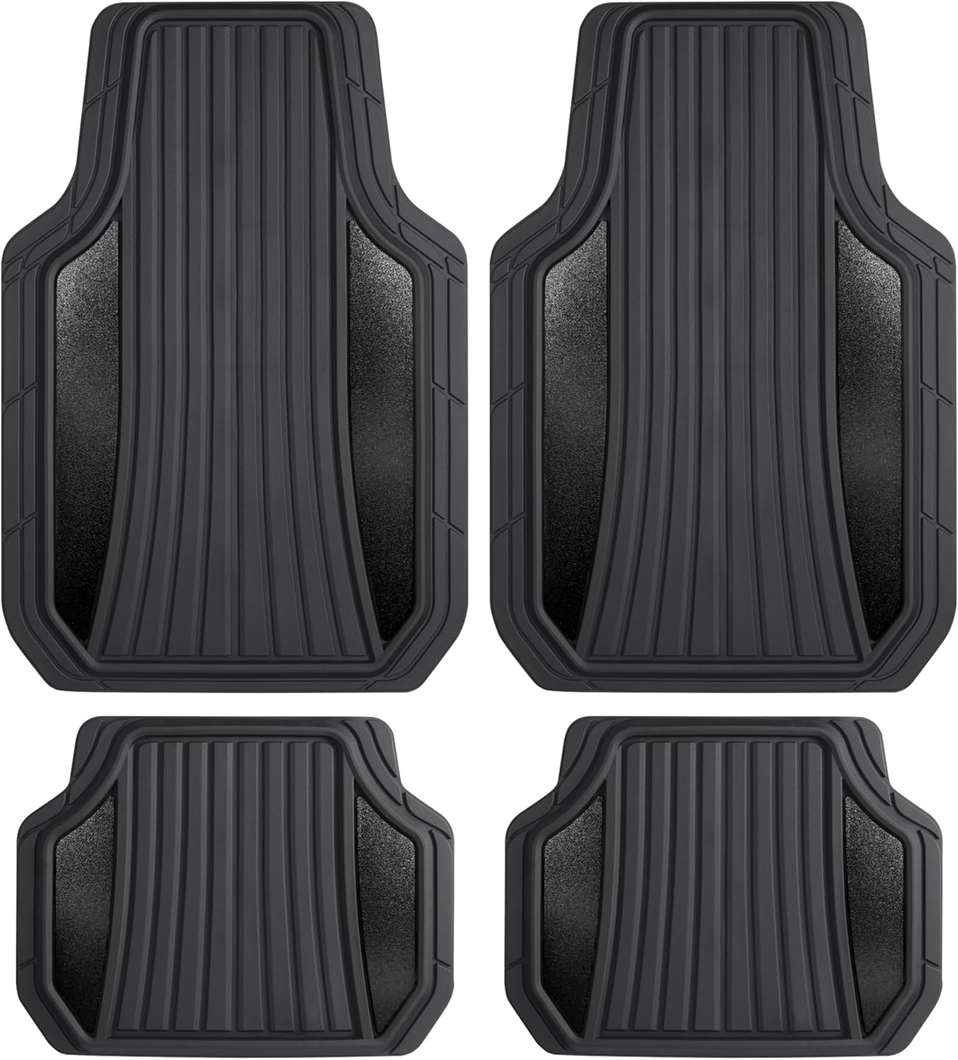 Motor Trend Rubber Car Floor Mats - Durable, All Weather Protection with Non-Slip Backing, Two Tone Accent - For Front and Rear, Black & Gloss Black