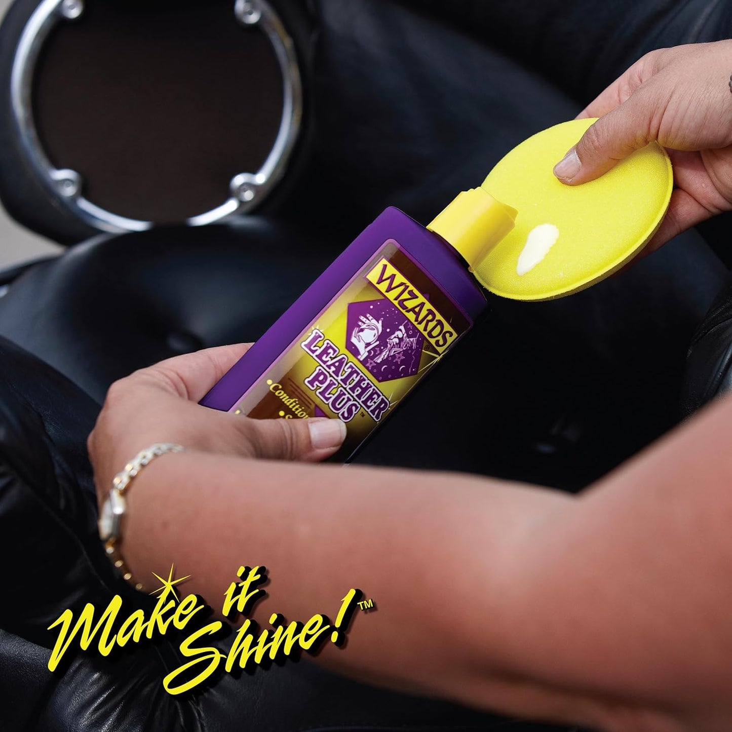 Wizards Leather Plus Leather Conditioner - Moisturizing Car Leather Seat Cleaner and Conditioner - Cleans, Conditions and Protects Leather, Naugahyde and Vinyl Car Accessories - 8 oz - Made in USA