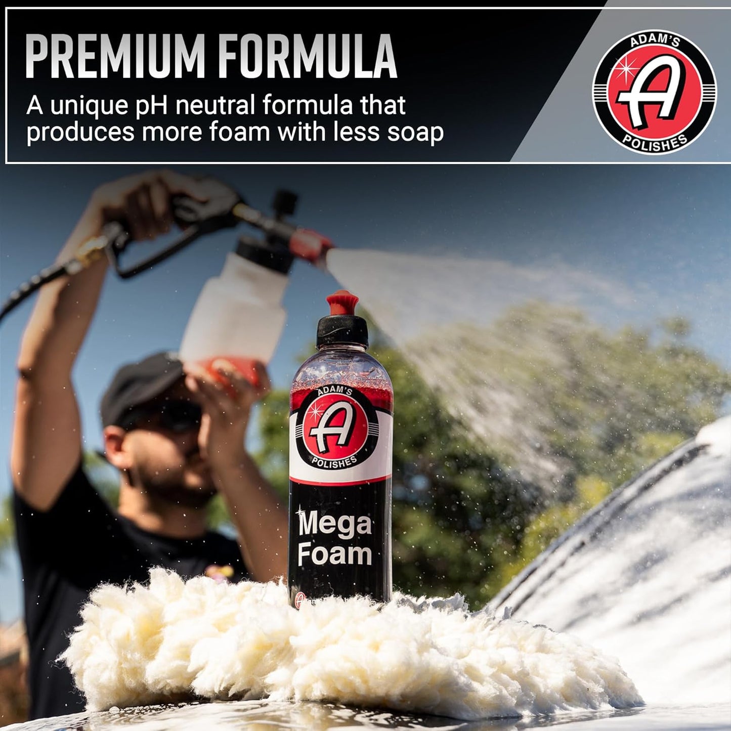 Adam’s Mega Foam (16oz) - pH Neutral Car Soap For Car Washing, Concentated For Wash Bucket, Foam Gun, Won't Strip Car Wax or Ceramic Coatings