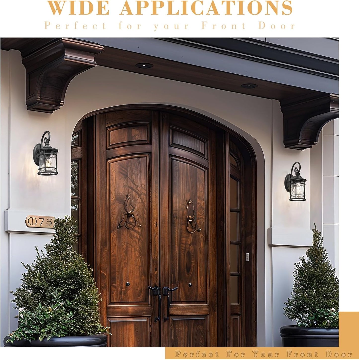 Emliviar Outdoor Lights for House, Outdoor Sconce Lights with Water Ripple Glass in Black Finish, XE229BWG-S BK