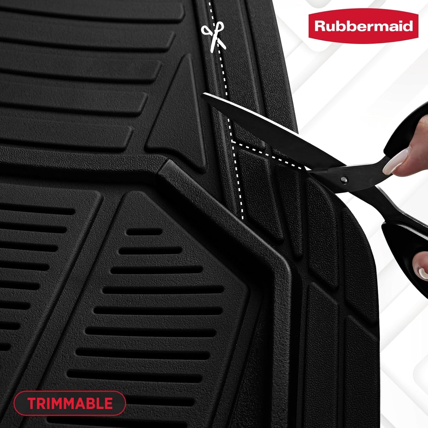 Rubbermaid Car Mat Full Set All-Weather Heavy-Duty 4 Pieces– Trim-to-Fit Universal Car Mats Full Set – Waterproof Rubber Floor Liners for Most Trucks, SUVs, Vans, and Sedans-Black