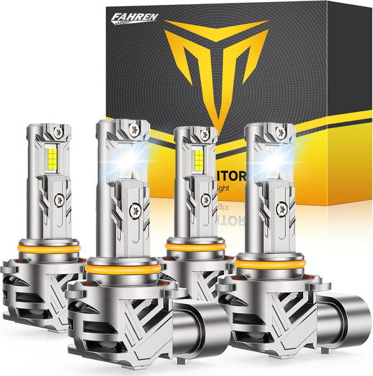 FAHREN 9005 9006 Light Bulbs Combo Pack, 60000LM 900% [Modern & Ultra Bright] Super Bright Bulb 1:1 Mini Size No Adapter Required, 6500K Cool White HB3/HB4 Compatible, Plug-and-Play, Pack of 4