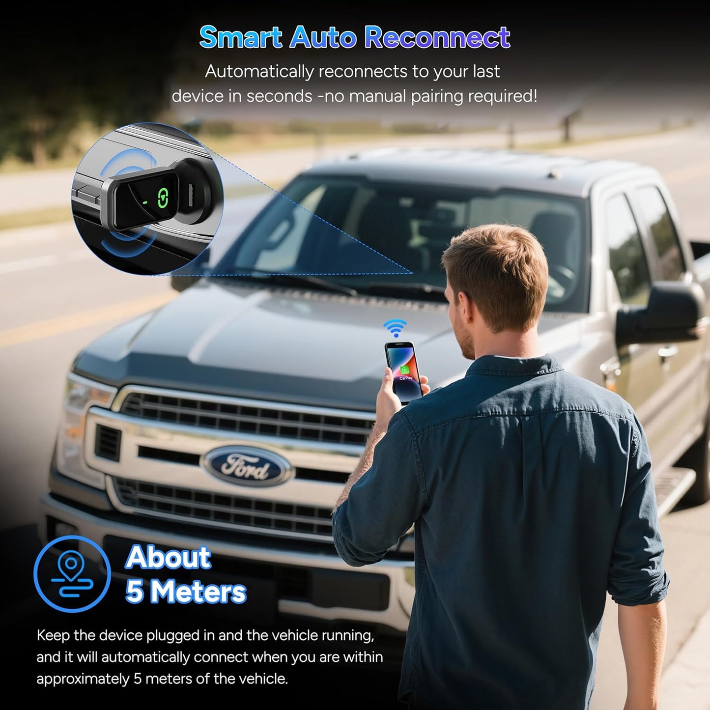 Wireless Carplay Adapter for iPhone 2025 Upgrade Wired to Wireless, No Latency, Car Bluetooth Adapter Plug & Play, Multi-User Seamless Ultra-Fast Connection with WiFi 6 & BT 5.3 Easy to Use