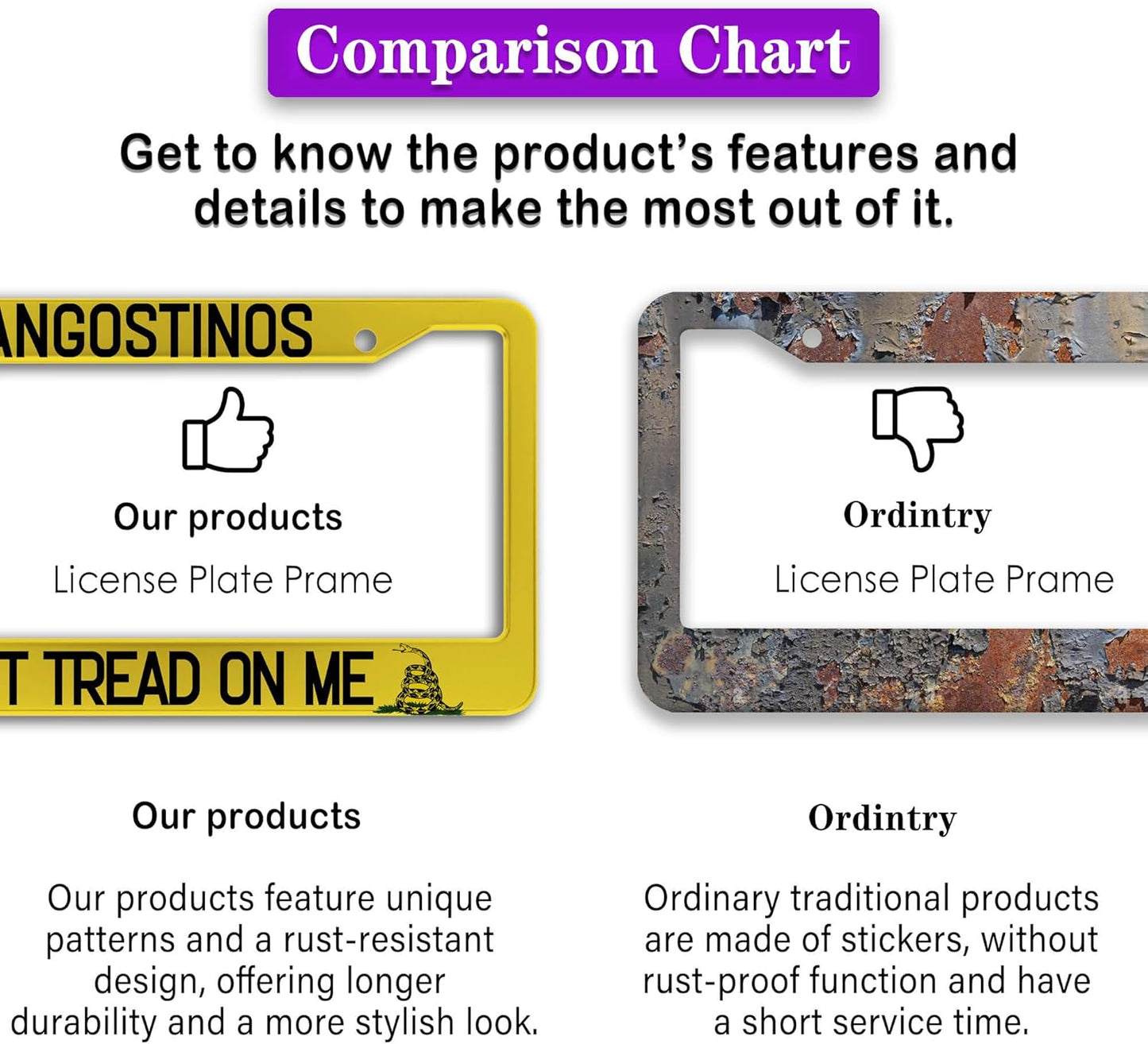 License Plate Cover Yellow Black License Plate Frames Langostinos Don’t Tread on Me Universal Aluminum Car Accessory 2 Pack with Screw Covers Set