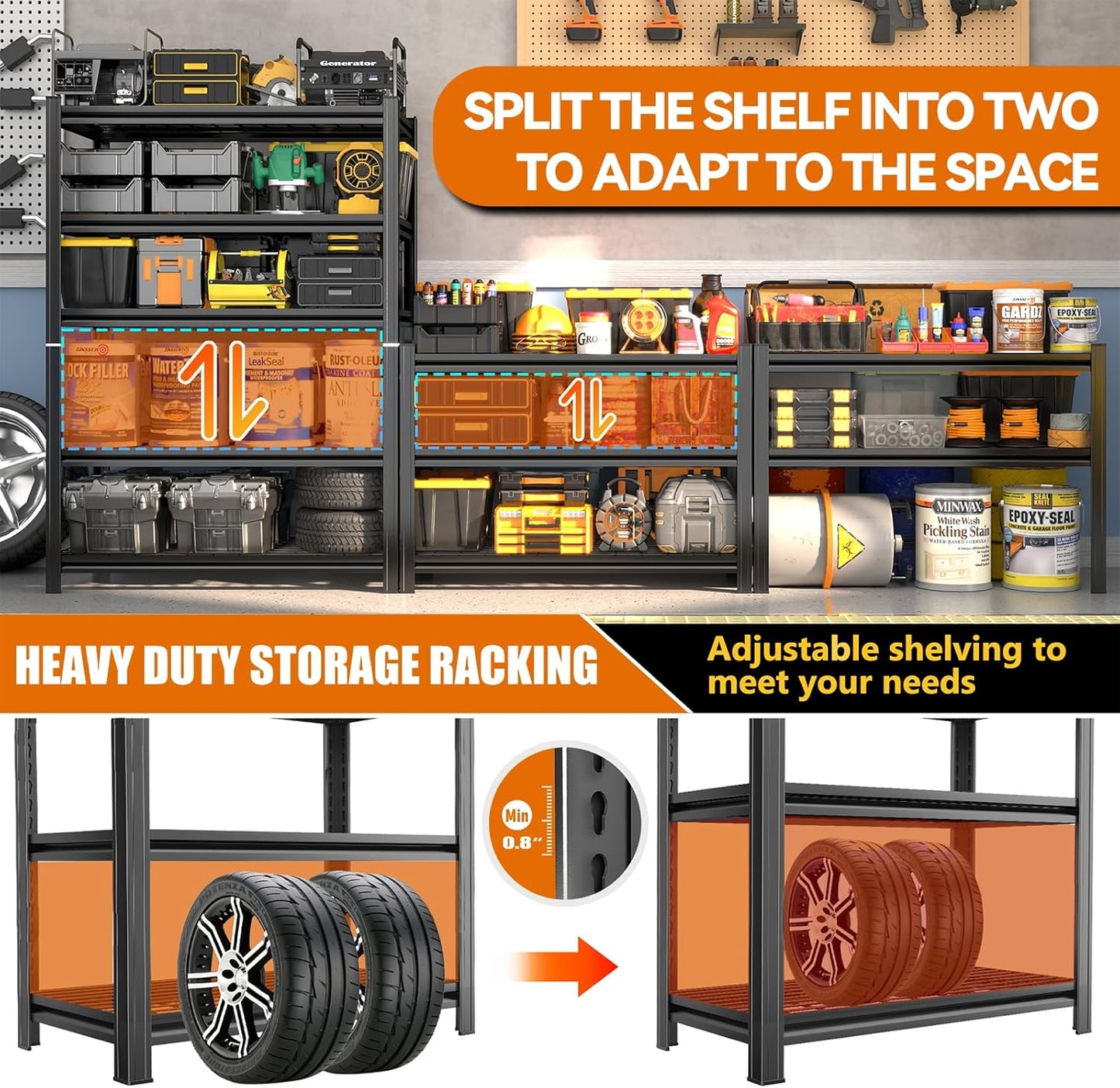 72''H Garage Shelving 3000LBS Capacity Heavy Duty Garage Storage Shelves, Adjustable 5 Tier Metal Industrial Wire Shelf for Kitchen, Utility Room, Warehouse and Basement, Black (36''Wx16''Dx72''H)