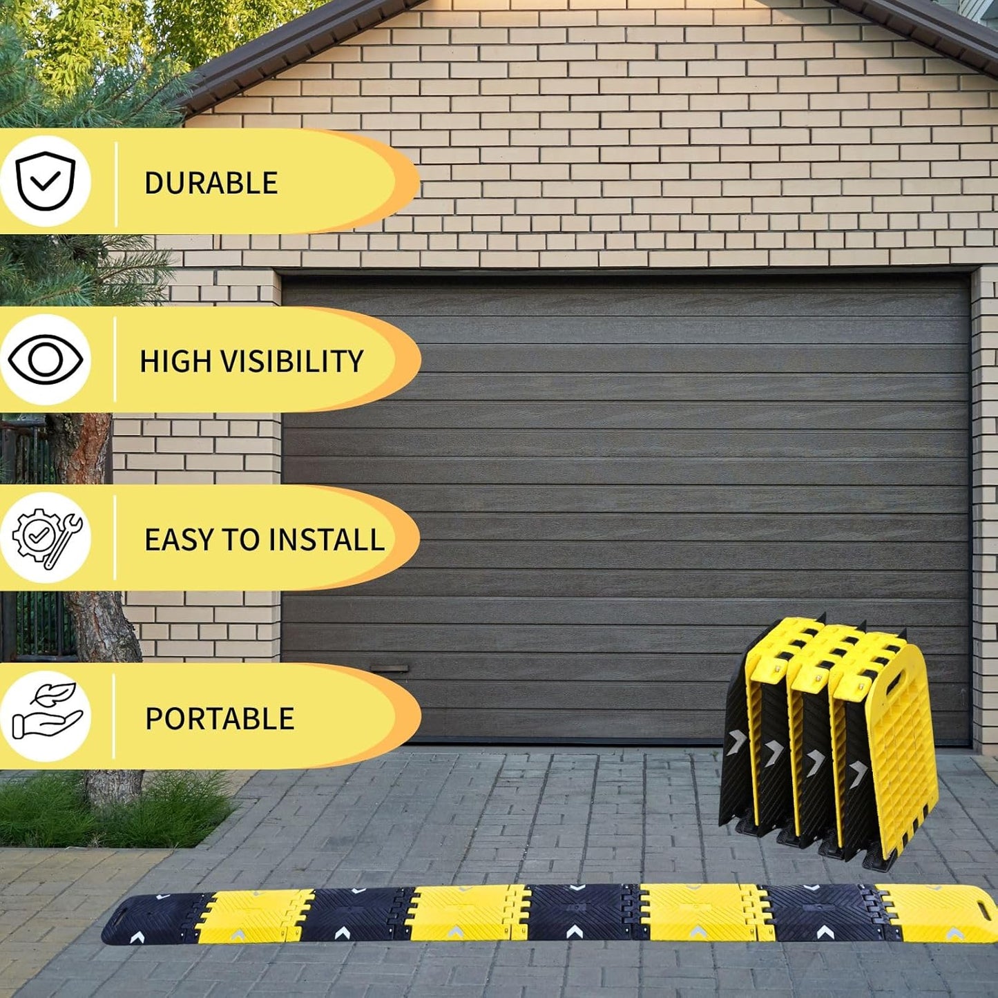 Collapsible Speed Bumps for Road - 10 Ft Portable Traffic Hump for Driveway, Parking, Asphalt to Gravel (Portable Speed Bump 10 Ft)