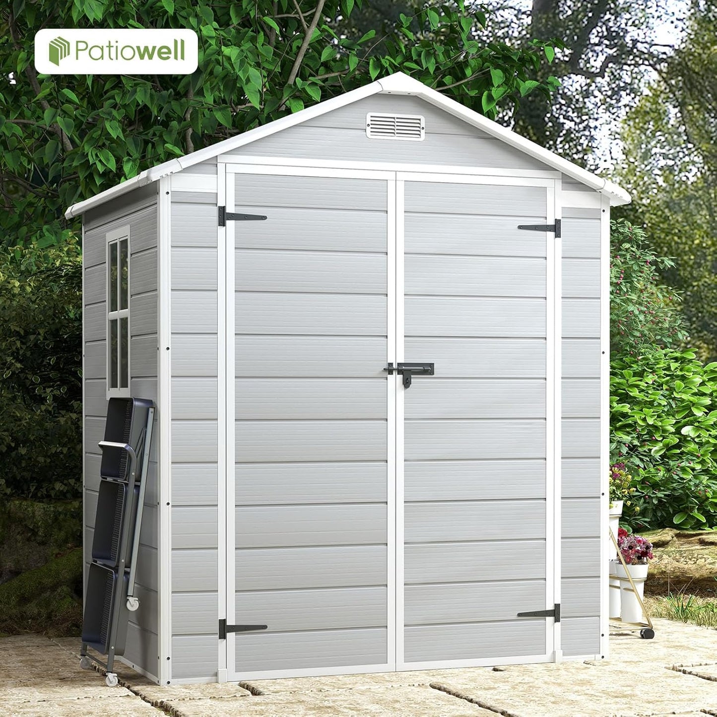 Patiowell 6x4 FT Plastic Outdoor Storage Shed, Resin Shed Perfect to Store Patio Furniture, GardenTools Bike Accessories, Beach Chairs and Lawn Mower,Light Grey
