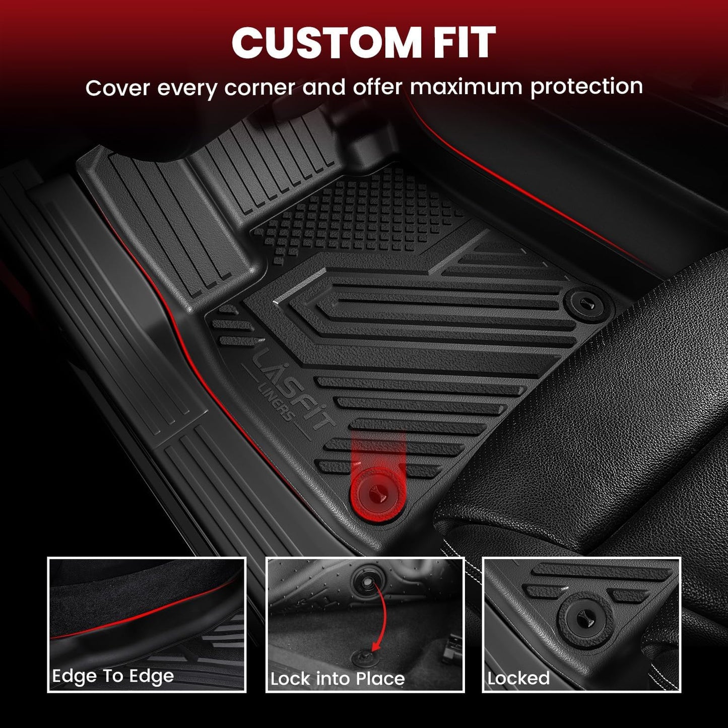 LASFIT Floor Mats & Trunk Mat for Honda CR-V CRV 2007 2008 2009 2010 2011 EX LX SE, Custom Fit All Weather TPE Easy Clean Durable Floor Liner,1st & 2nd Row & Trunk Liner, Black (Not for EX-L)