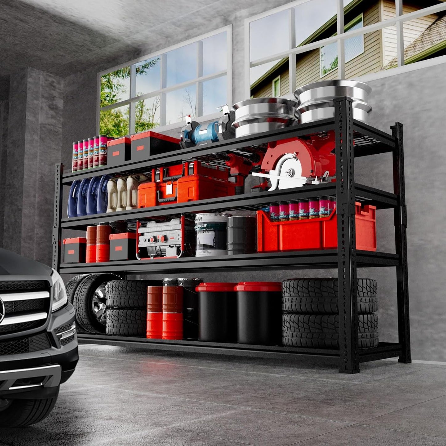 Storage Shelves, Garage Shelving Heavy Duty 2640LBS Capacity, 60"L x 24"W x 60"H Adjustable Metal Shelving Organizer Wire Rack, 4 Tier Utility Shelf Unit for Pantry Closet Warehouse Organization