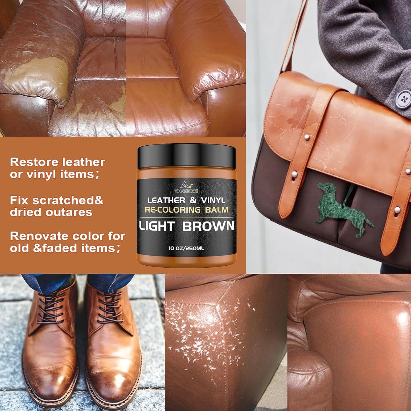 Leather Recoloring Balm,10oz Leather Color Restorer Leather Repair Kit for Furniture Car Leather Scratch Remover, White Leather Color Restorer for Couches,Leather Dye Paint for Faded