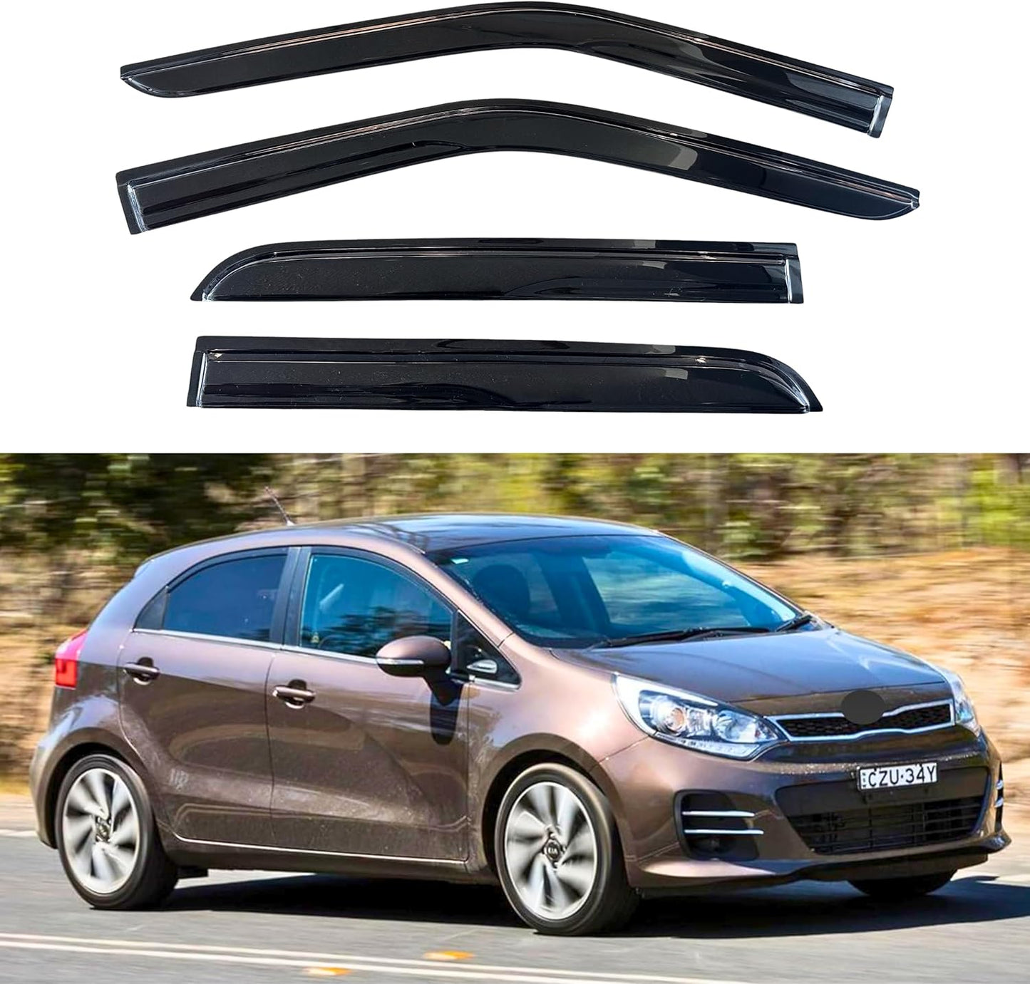 KPY Window Visor Compatible with Kia Rio Hatchback 2012-2017, 4PC Rain Guard Side Window Vent Deflectors Tape-On Mugen Style, 2012 2013 2014 2015 2016 2017