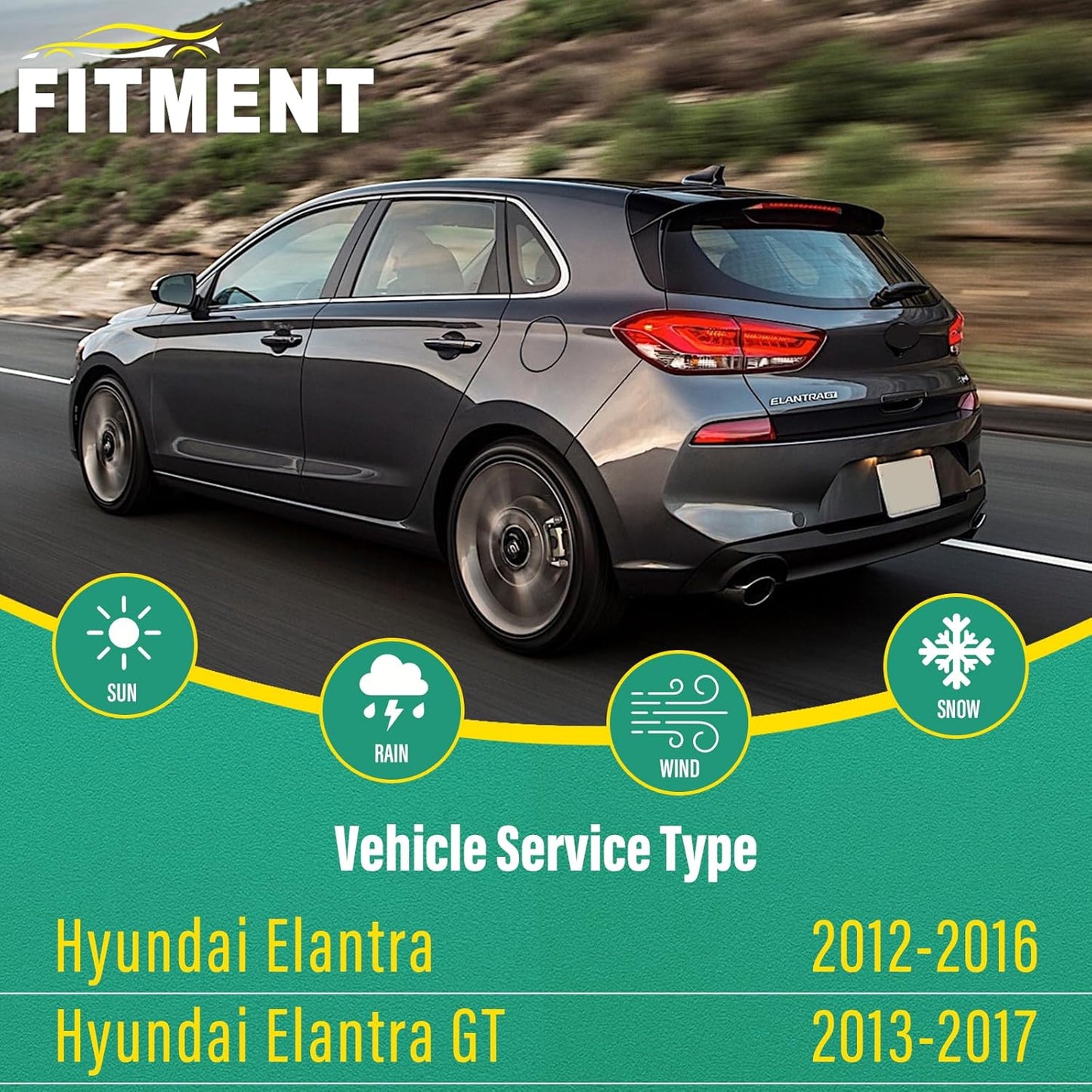 28" 14" 13" Windshield Wiper Blades Replacement for Hyundai Elantra 2012 2013 2014 2015 2016 Elantra GT 2017 Premium All Weather Front Rear Wipers Set - OEM Quality (Pack of 3)