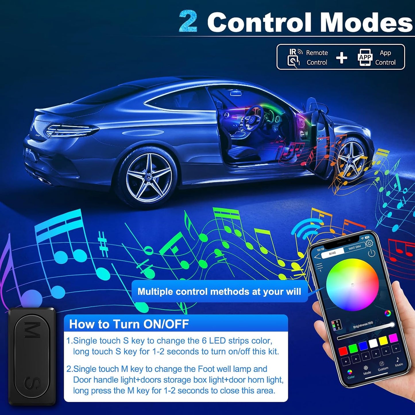 Dreamcolor Acrylic Interior Car LED Strip Light with Wireless APP, RGB 18 in 1 with 175 inches 612 LEDs Fiber Optic Strip Lights for Car, Dual Zone Music Sync Neon Car Ambient Lighting Kits