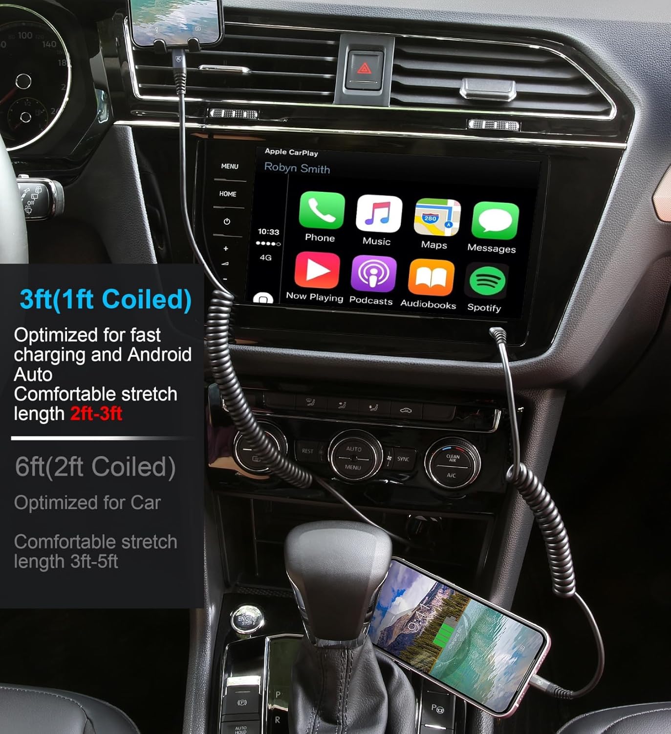 USB C to Lightning Cable 3FT 2Pack, Coiled iPhone Charger Fast Charging for Car [Apple MFi Certified] Short USBC iPhone Cord Compatible with iPhone14/13/12/11 Pro Max/XS MAX/8/Plus/iPad/CarPlay