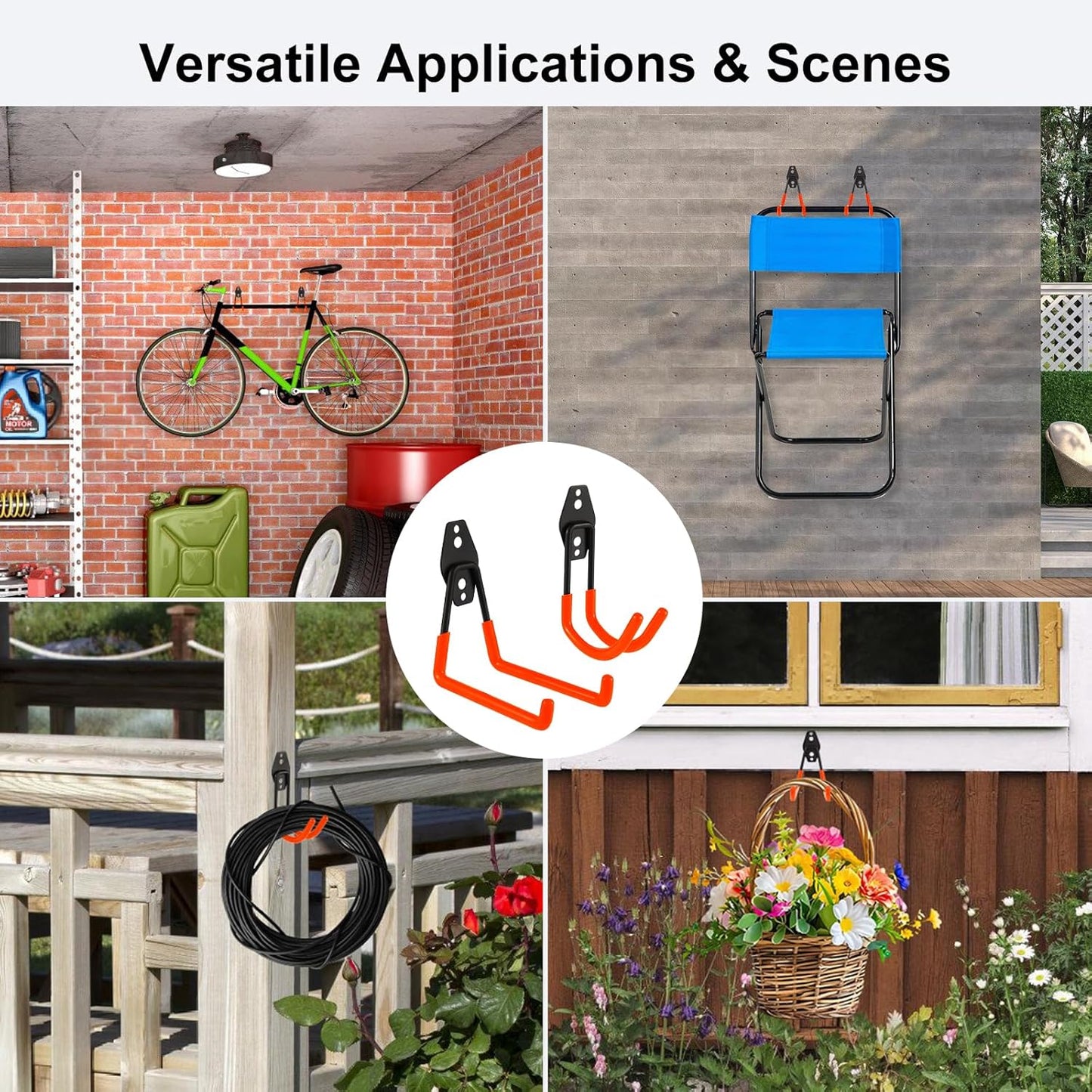 Garage Hook Heavy Duty Wall Storage Hangers, 24 Pack Garage Storage Hooks Steel Tool Orange for Ladders, Ropes, Garden Tools