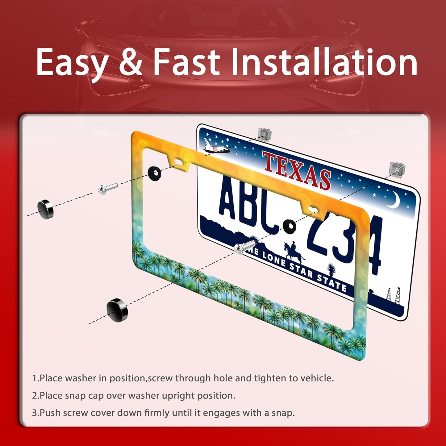 Palm Tree License Plate Frame Tropical Hawaii License Plate Frames Funny Auto Accessories Bracket Stainless Steel License Plate Holder 6x12 Inch