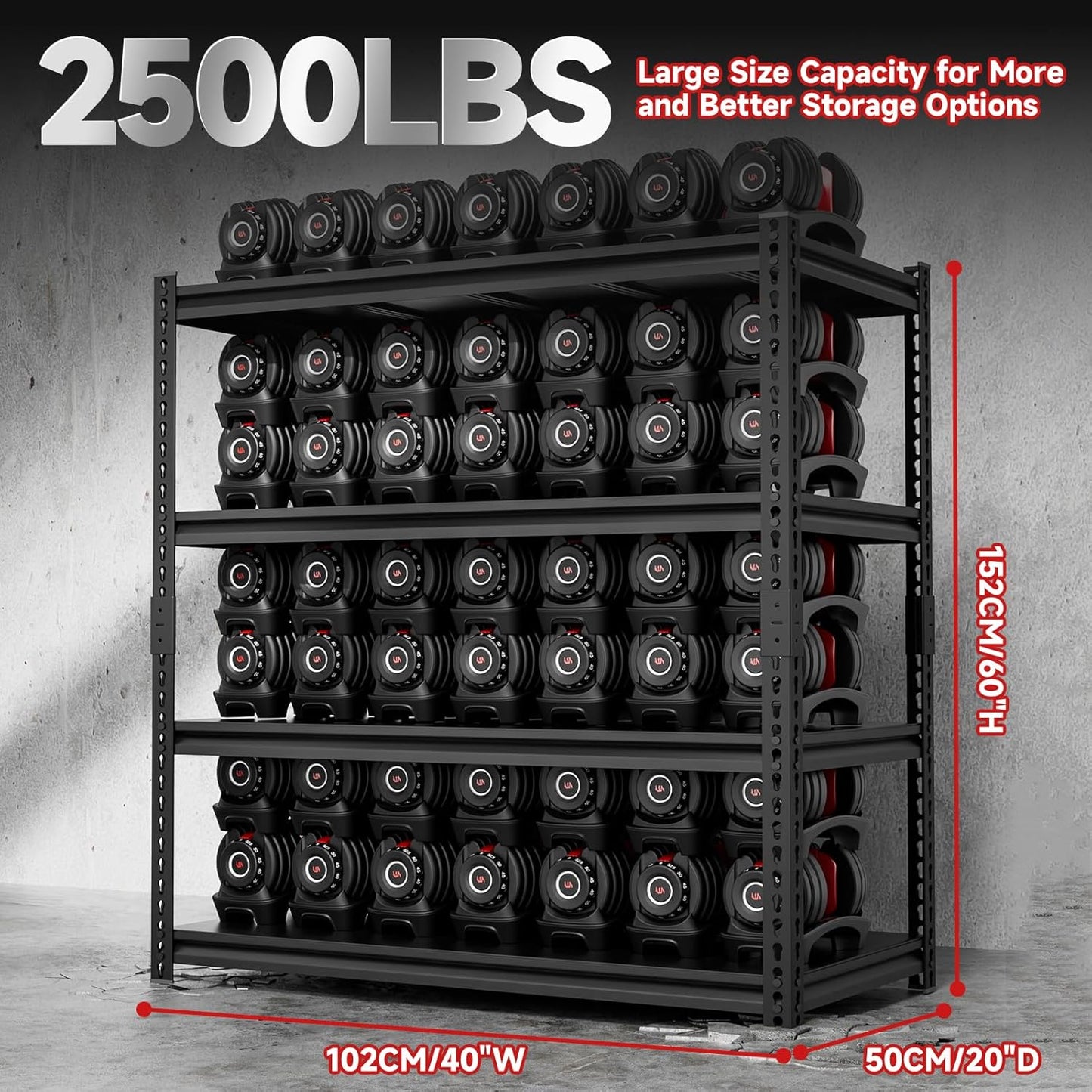 4-Tier 40" W X 20" D X 60" H Storage Shelves 2500LBS Garage Shelving Metal Storage Shelf Adjustable Metal Racks with Shelves Heavy Duty Shelving Units and Storage Utility Shelf