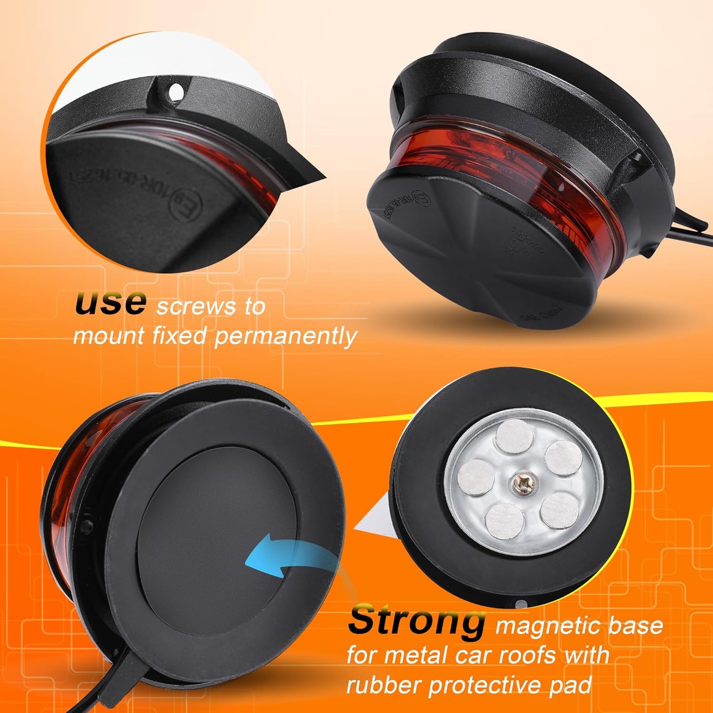 WINECO LED 앰버 스트로브 신호등, 안전 경고 비상 위험 회전 플래시 라이트, 지게차, 트랙터, 골프 카트, ATV, 우편 자동차, 12-24V 마그네틱 베이스 및 영구 마운트