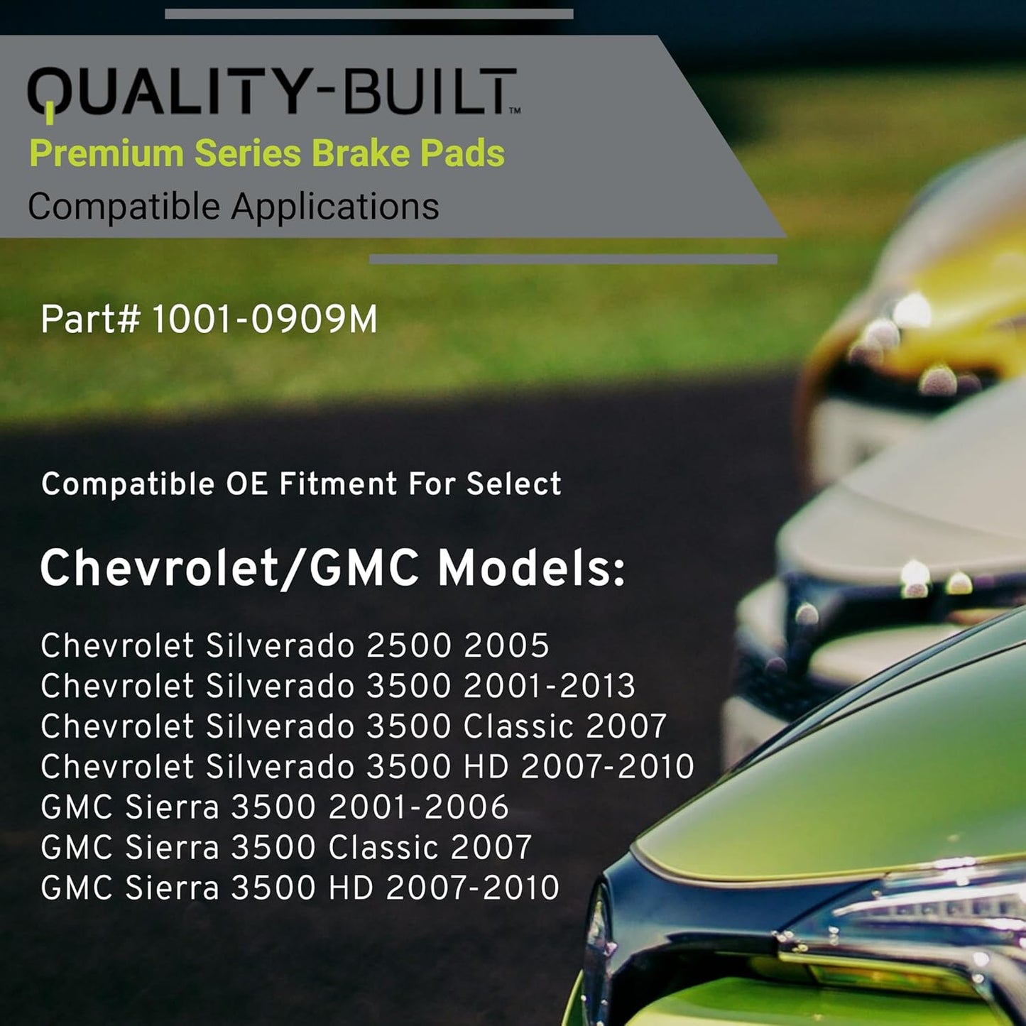 Premium Semi-Metallic Rear Brake Pads (1001-0909M) Compatible with 2001-2013 Chevrolet/GMC (Sierra 3500/Sierra 3500 Classic/Sierra 3500 HD/Silverado 2500/Silverado 3500 & More)