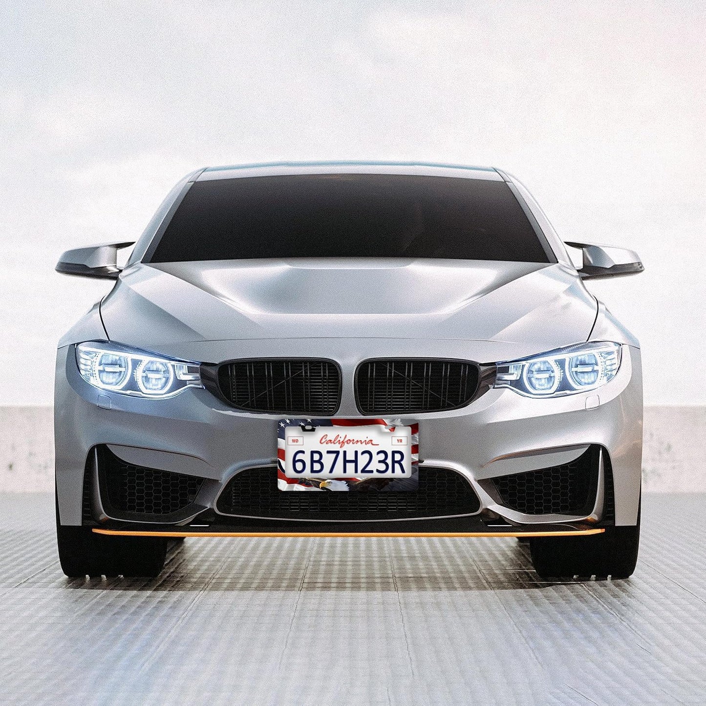 American Flag Eagle License Plate Frames - 2 Pcs Set 2 Holes Stainless Steel Metal Auto Car Accessories Decoration License Plate Frame Cover Size 6.3" x 12.2" Fit US Vehicles for Women Men Gift