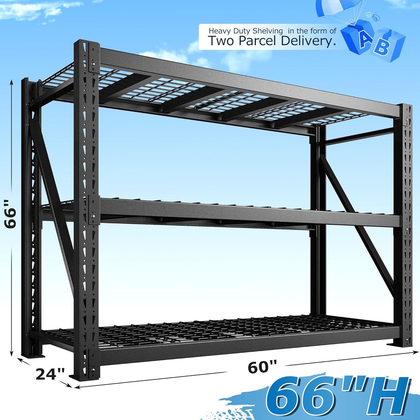 Bepatio 8250LBS Garage Shelving Heavy Duty Storage Shelves Industrial Metal Shelving Adjustable 3-Tier Shelves for Garage, Warehouse Basement 24" D × 60" W × 66" H