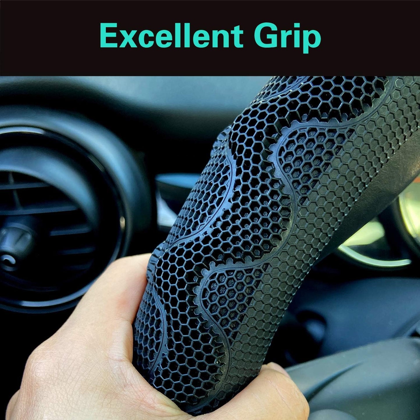 PINCTROT D Shaped 14 Inch Small Sized Steering Wheel Cover Great Grip with 3D Honeycomb Anti-Slip Design, Flat Bottom 14 Inch (Black/Red Stitch)