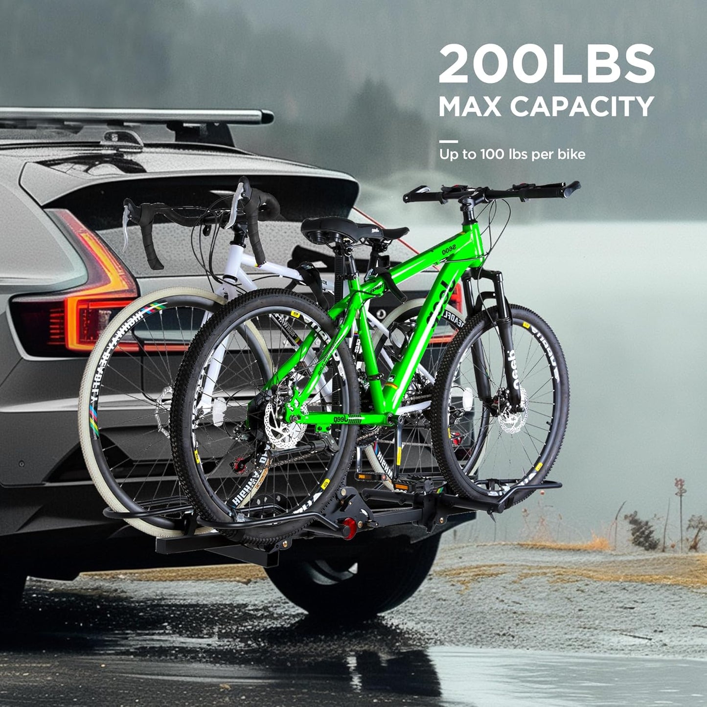 Rockland Foldable 2-Bike Rack with Lock, 200 lbs Capacity, Hitch Mount Bike Rack, Fits up to 5" Fat Tire Width and 50" Wheelbase, Bike Carrier Rack for 2" Receiver for Cars SUVs Vans RVs