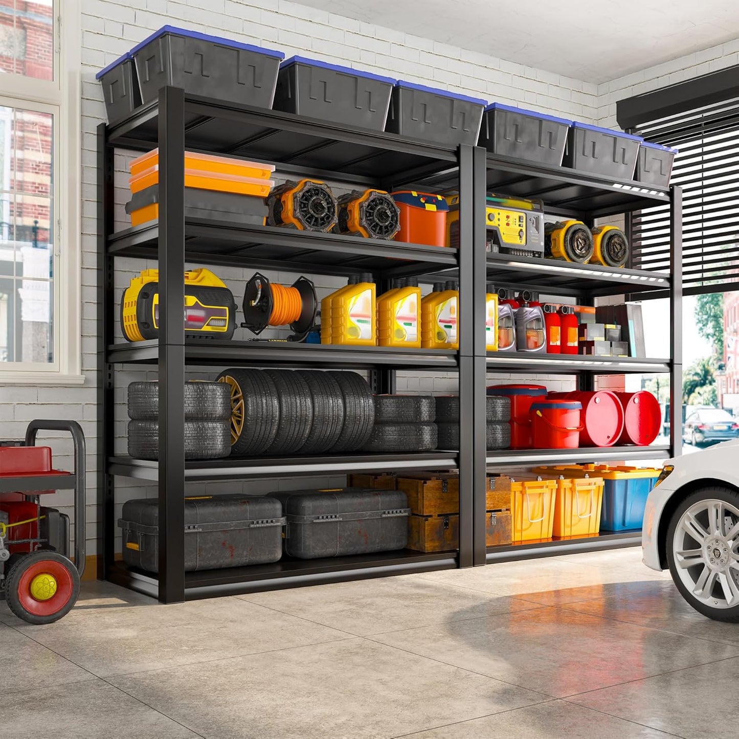 REIBII Garage Shelving Heavy Duty Garage Storage Shelves, Extra Large Adjustable Storage Rack with 5 Tier Metal Shelving Unit, 2500LBS Loads Heavy Duty Shelf, Easy Assembly, 2 Pack