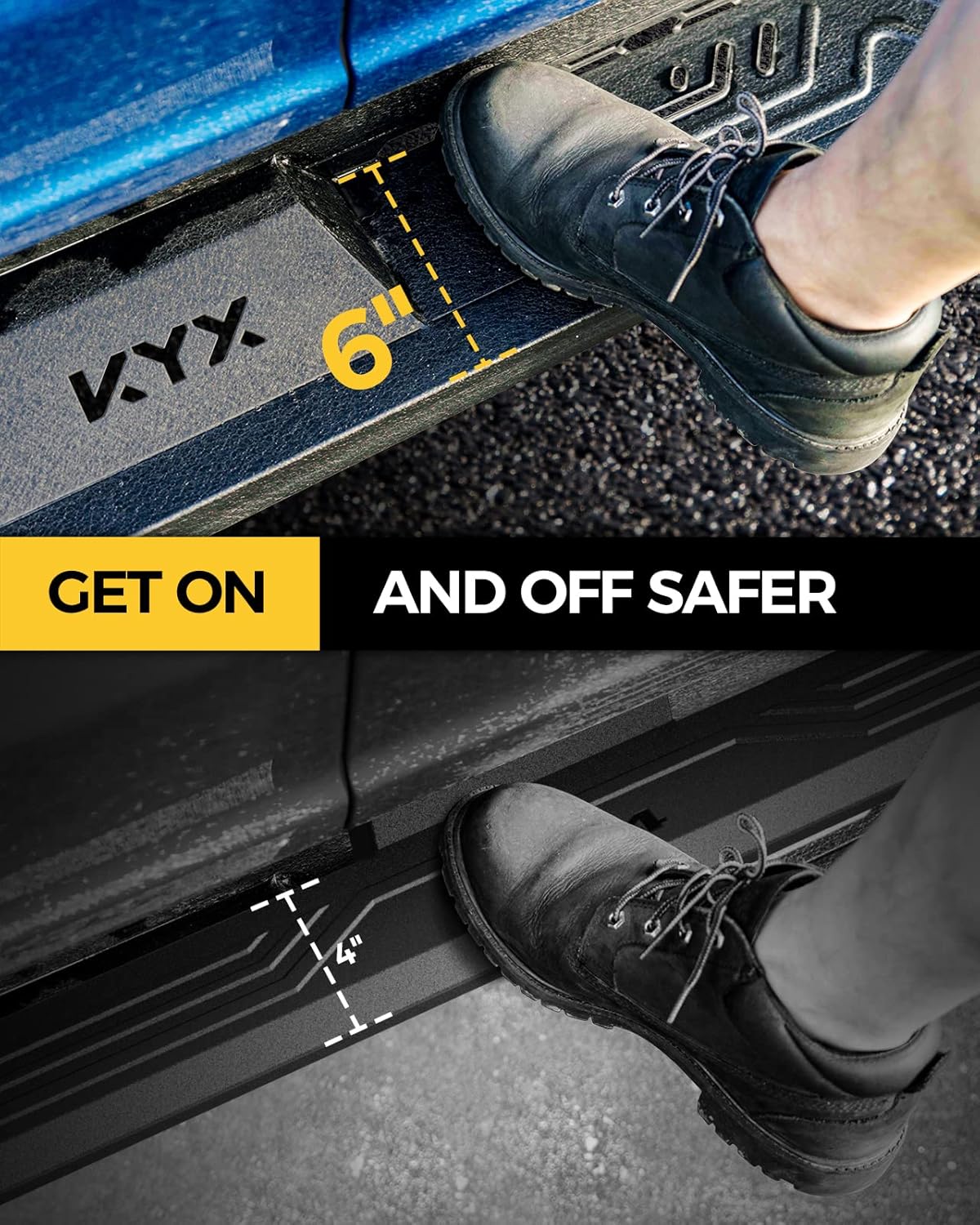 KYX Running Boards Fit for 2019-2025 Chevy Silverado/GMC Sierra 1500 2020-2025 Silverado/Sierra 2500HD 3500HD Crew Cab, 6 inches Dual Tube Side Steps Nerf Bars Step Bars Side Bars Step Rails