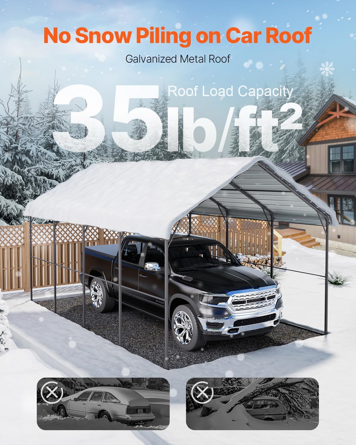 VEVOR Heavy Duty Metal Carport, 12' x 20' Outdoor Carport with Galvanized Steel Frame & Roof, Car Tent Garage Shade with Removable Sidewalls, Multi-Use Car Shelter for Pickup, Boat, Car & Tractors