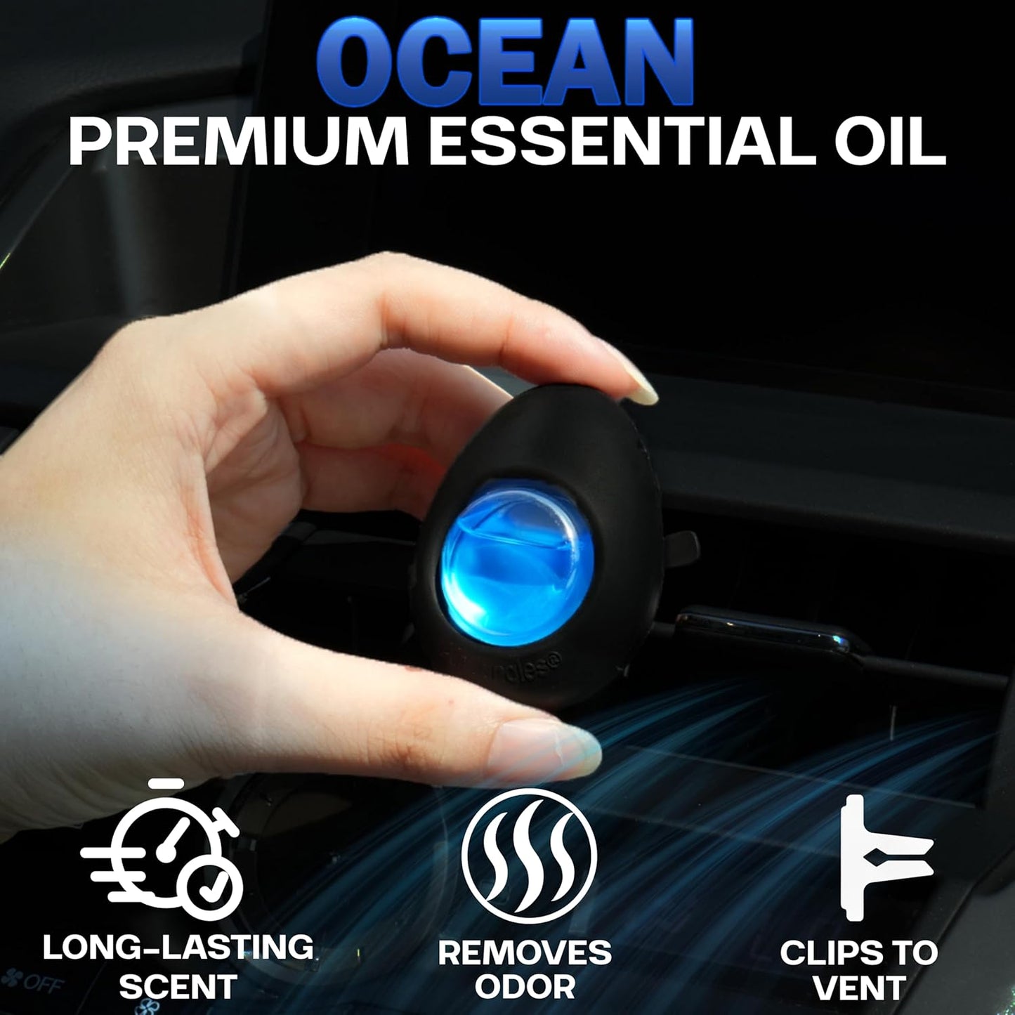 Air Jungles Car Air Freshener Vent Clip 3 Count, Ocean Scent, 4 ml Each, Long-Lasting Car Odor Eliminator, Easy Clip-On Design, Up to 90 Days Freshness for Cars, Trucks, and SUVs