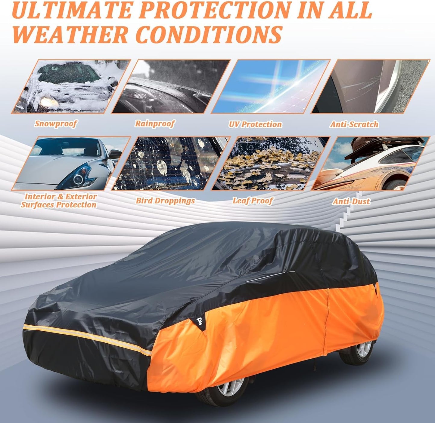 Car Cover Waterproof All Weather for Automobiles, Snowproof UV Protection Windproof Outdoor Full car Cover for All Weather Indoor Outdoor，Universal Fit for Sedan (Length 160-210 inches)
