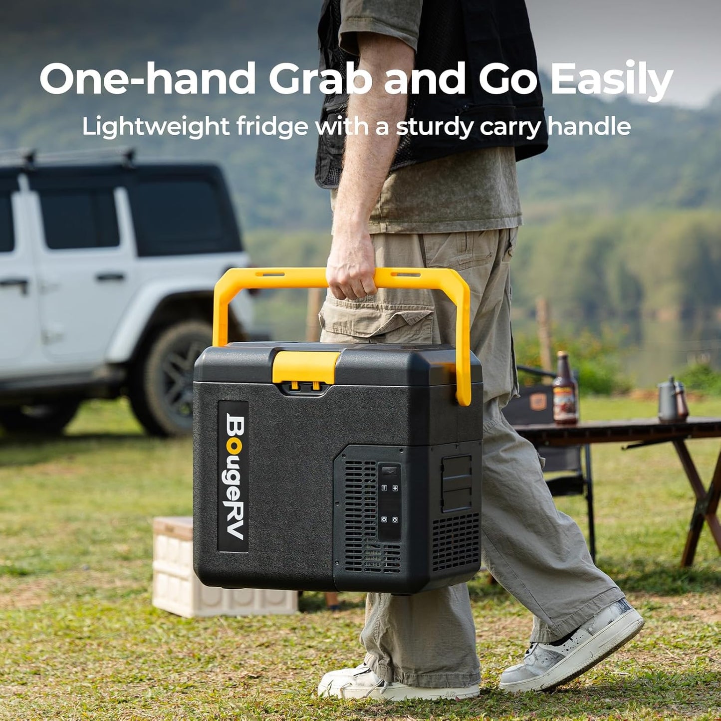 BougeRV CRH 12 Volt Refrigerator, 19QT Car Fridge with 173Wh Detachable Battery, 18L Portable Freezer, -4~68℉, 12/24V DC, 110~240V AC, Ideal for 2 People, Road Trips, Truck, Camping (Battery Included)