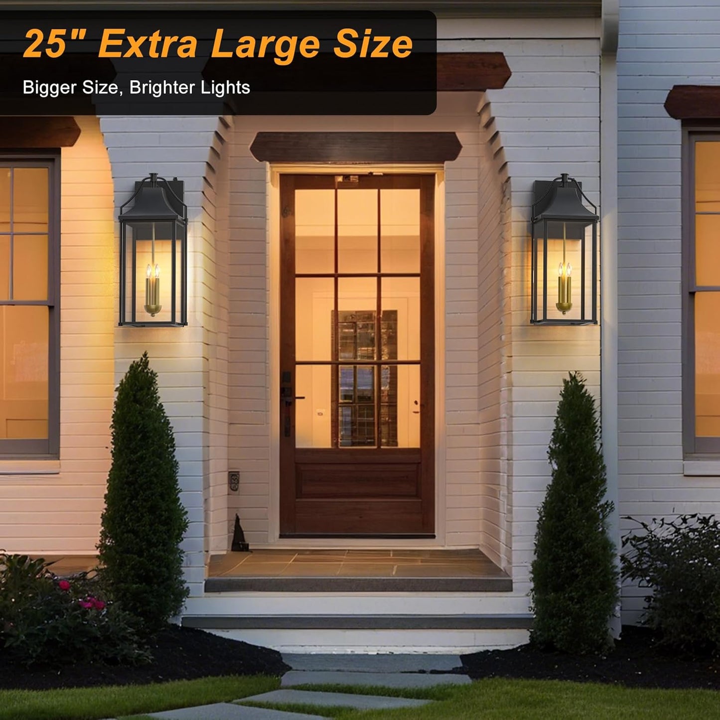 𝟮𝟱-𝗜𝗡𝗖𝗛 Outdoor Wall Lights Fixtures, Large Size Dusk to Dawn Waterproof Exterior Lanterns, Modern Porch Sconce Wall Mounted with Glass, Black Outside Lights for House Patio Front Door