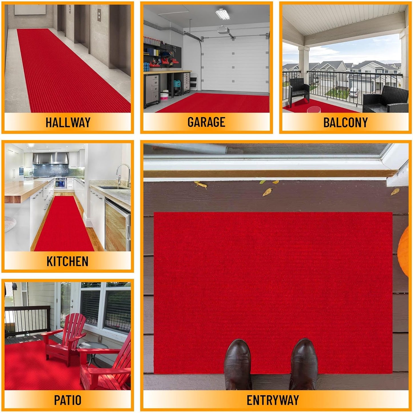 Ottomanson 2'7" x 16' Hallway Runner with Scraper Pile Extra Durable Non-Slip Rug Mat for Indoor & Outdoor Use - Ideal for Kitchen, Entryway, Patio & Garage - High-Traffic Carpet, Red