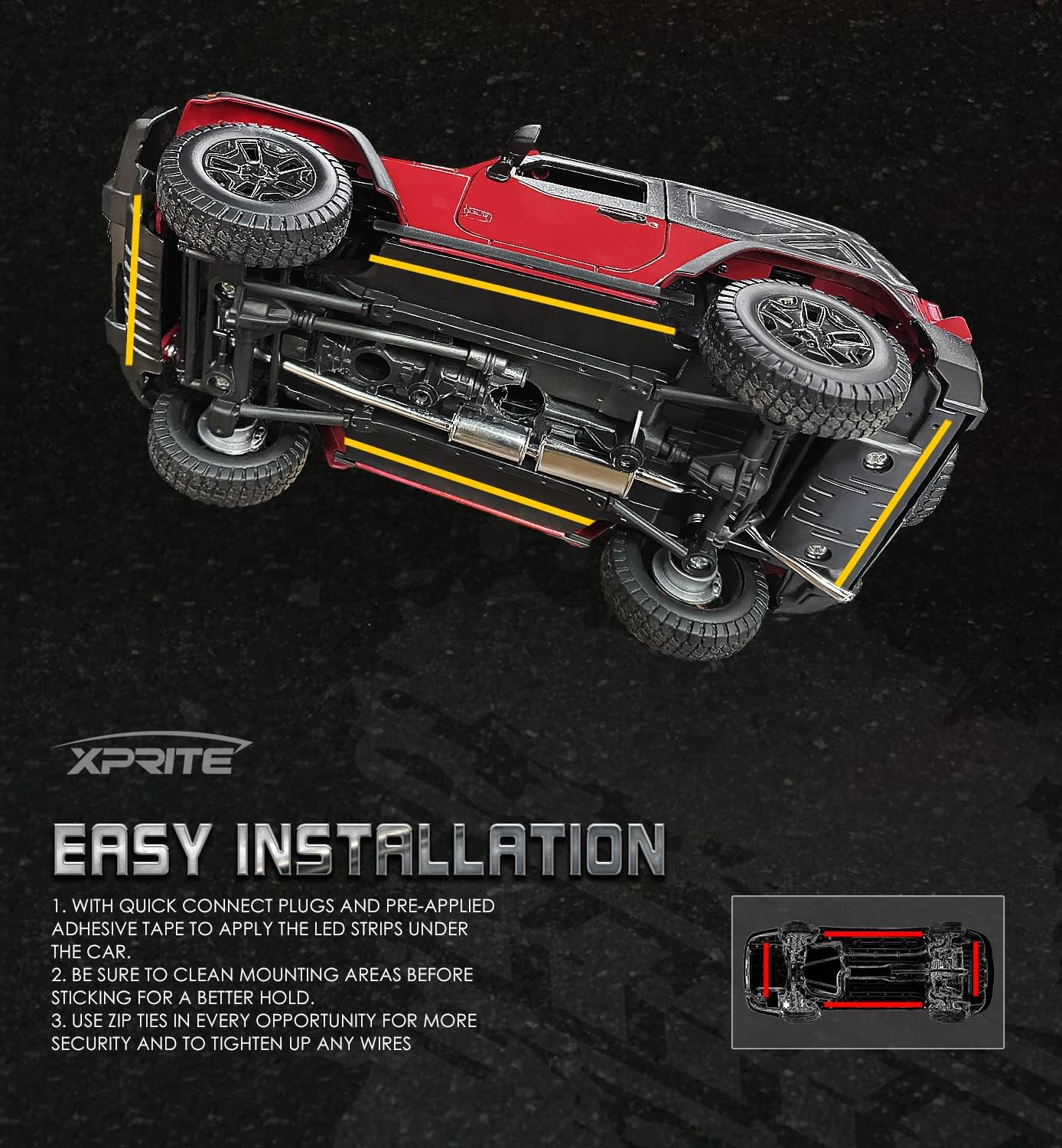 Xprite Car Underglow Neon Accent Strip Lights, 4 Pcs RGB 252 LEDs Underglow Kit with Sound Active Function Music Mode & Wireless Remote, Exterior Car Lights Underbody Lighting for Truck SUV Van