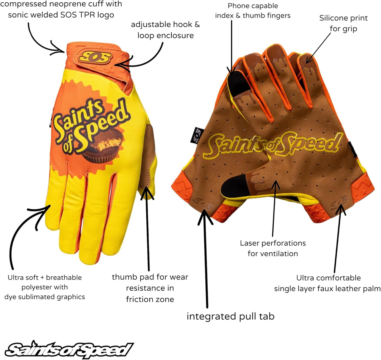 Saints of Speed Dirt Bike Gloves – Motocross, Mountain Bike, Motorcycle, BMX, Jetski, Sim, Karting, Airsoft, Paintball, Driving & Racing Bike Gloves + Phone & Touch Screen Capable