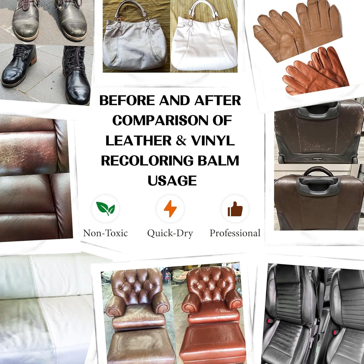 Black Leather Repair Kit, Leather Recoloring Balm – Restore & Repair Faded Leather on Couches, Car Seats, Shoes & Furniture | Leather Color Restorer & Conditioner | Easy DIY Application