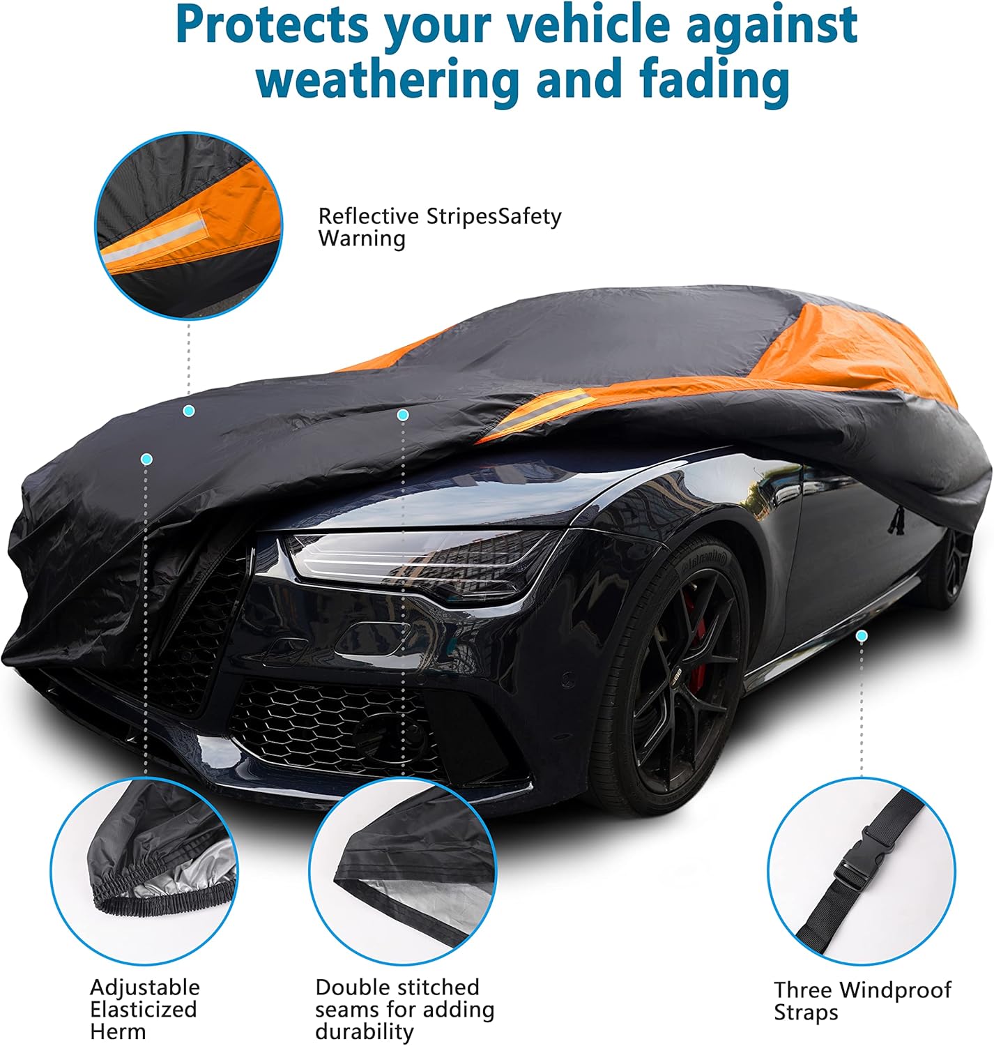 MORNYRAY Waterproof Car Cover All Weather Snowproof UV Protection Windproof Outdoor Full car Cover, Universal Fit for Sedan (Fit Sedan Length 186-193 inch, Orange)