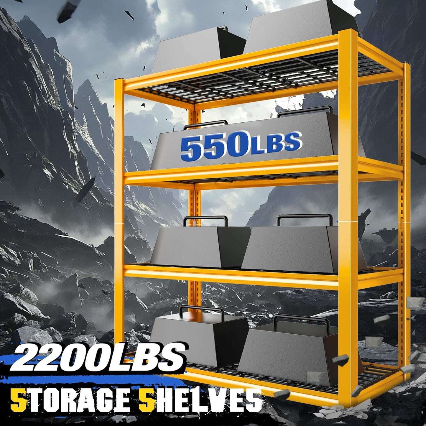 REIBII 40" W Garage Shelving Heavy Duty Metal Shelving 2200LBS Storage Shelves 4 Tier Garage Shelves Adjustable Metal Shelf for Warehouse Basement Pantry Kitchen 40" W x 19.7" D x 59.9" H, Orange