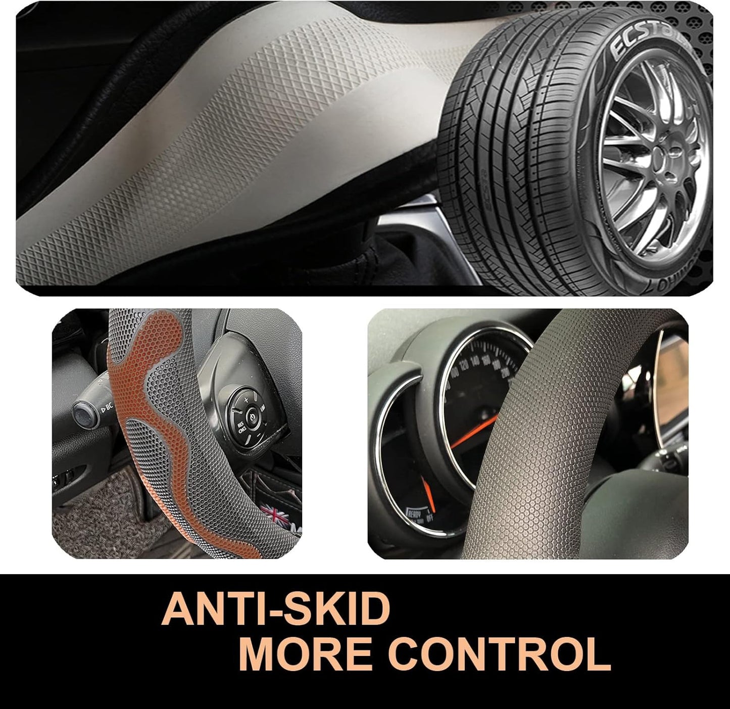 PINCTROT D Shaped Comfy Grip Steering Wheel Cover, Anti-Slip Design, Flat Bottom 14.5-15 Inch(Silicone Brown)