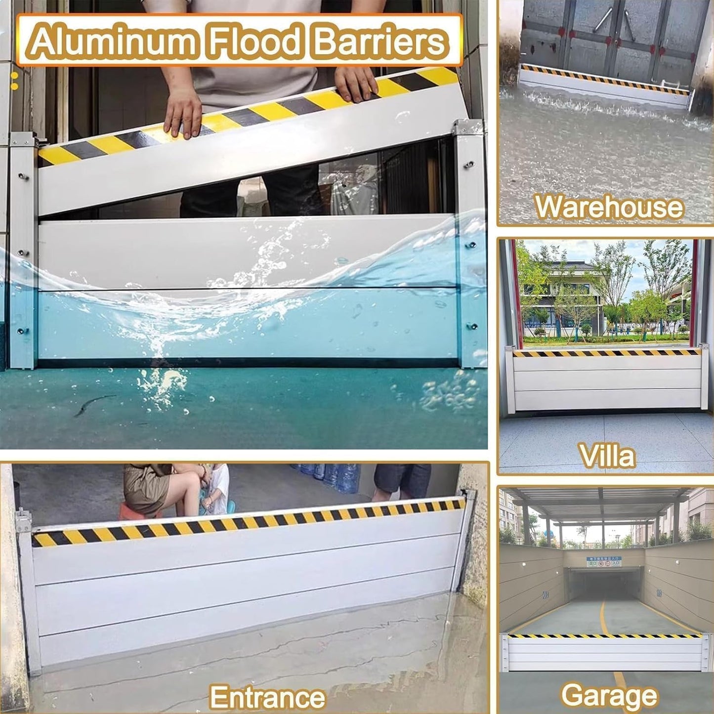 Reusable Heavy Duty Aluminum Flood Barriers for Home Exterior, Flood Protection Barriers Water Barrier Door Quick Detachable Garage Doors Detachable Mobile Rain Water Baffle ( H 23.6 inch L 9.5FT)