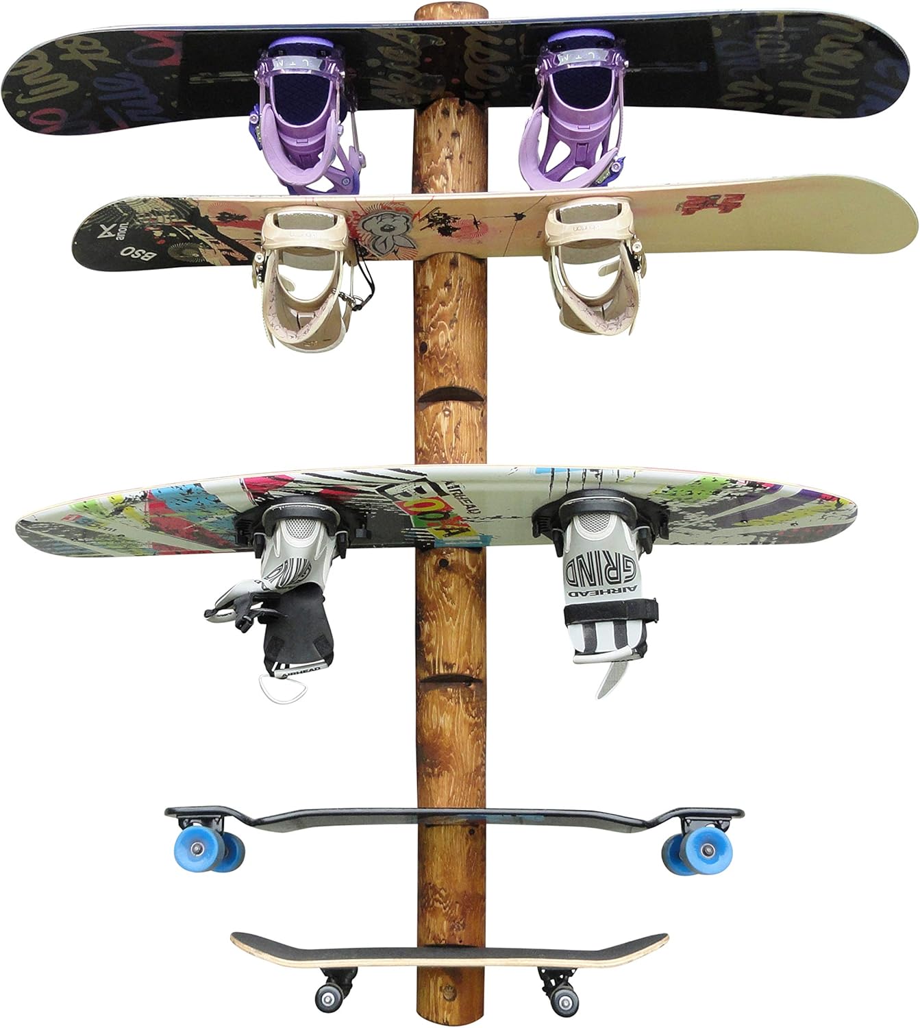 7-Place Wall-Mounted Snowboard Log Rack, Wakeboard Racks, Skateboard Holder Wall Mount, Vertical Snowboard Wall Mount Sport Storage for Garage, Skateboard Rack Walls, Wood Storage Racks - Canyon Brown