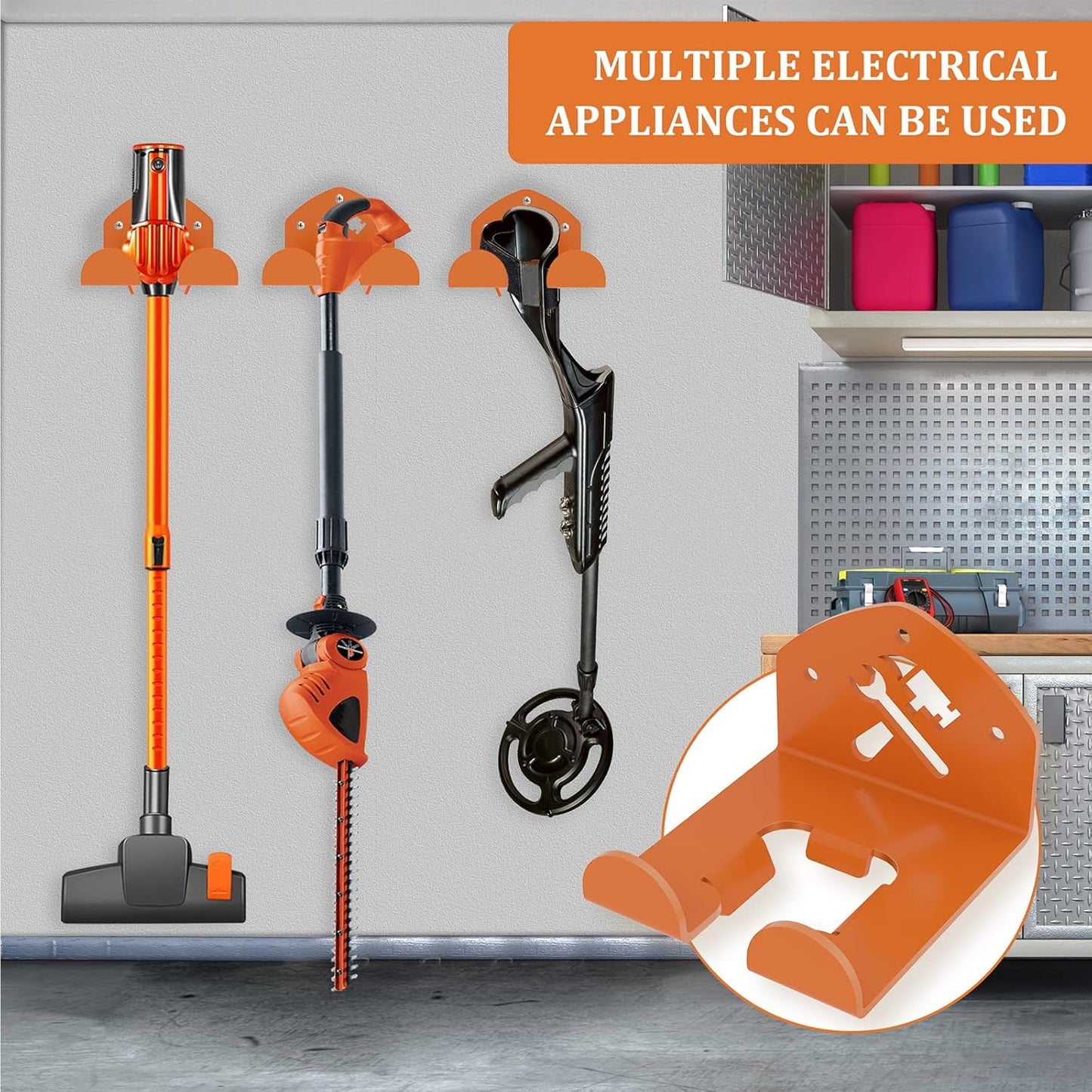 Garage Organization Storage Trimmer Rack Garden Power Tool Hanger for Grass Trimmer, Hedge Trimmer, Heavy Duty Weed Wacker Hook Tool Organizer, 2 Pack