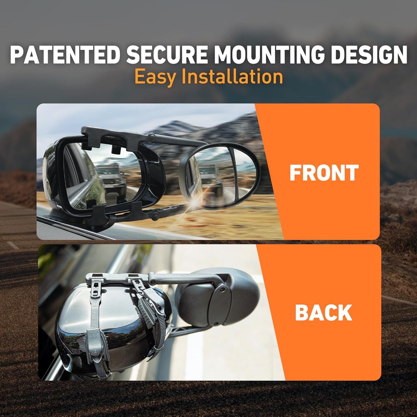 Extended Towing Mirrors, Universal Clip-On Side Mirror Extensions for Pickups, RVs, and Trailers, Tow Mirrors with Extenders (Model MG94)